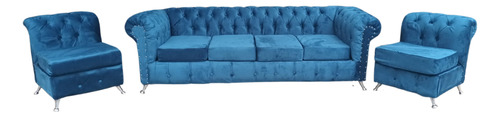 Sillón Chesterfield 4 Cuerpos Con Esquineros Gris