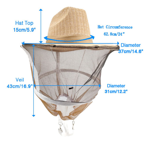 Sombrero De Apicultura Aukbeefun Con Velo De Alta Visibilida Color Talle