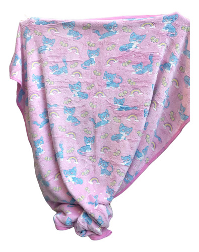 Frazada Manta Magica Luminosa Infantil Corderito Fluor 1 1/2 Gatitos Rosa
