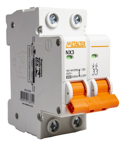 Mini Disjuntor 16a Bipolar C Selo Nx3-2c16 Metaltex