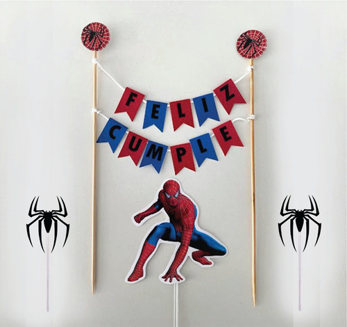 Topper Torta - Pincho Banderin Feliz Cumplaños -hombre Araña