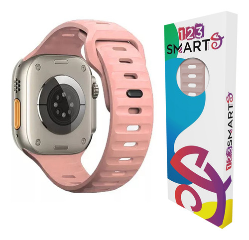 123Smart  pulseira de silicone mariner compativel com Apple Watch Ultra 1 E 2 Iwatch 9 8 7 6 5 4 3 2 1 Se 42mm 44mm 45mm Ultra 49mm cor rosa
