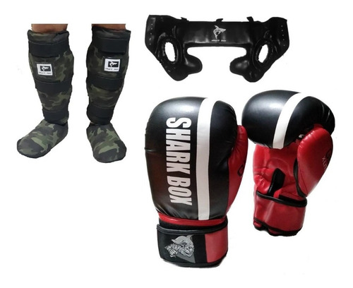 Combo: Guantes+cabezal+tibiales, Shark Box, Kick Boxing, Mma