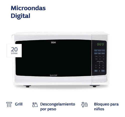 Imagen 3 de 10 de Microondas Bgh B120db9 Quick Chef 20lts Digital Lh Cuota