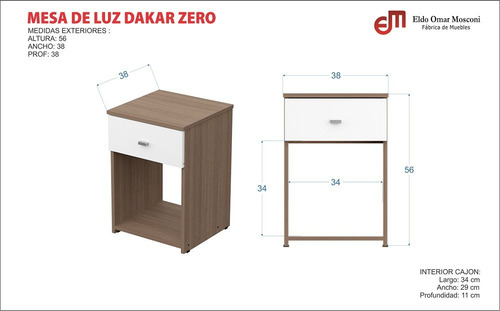 Mesa De Luz Cajon 56 × 38 × 38 Cm Diseño Moderno Dakar Zero Color Venezia