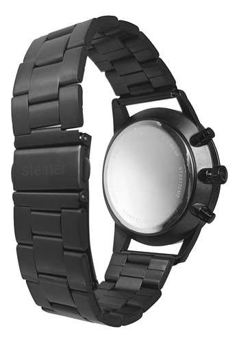 Reloj Analogo Extensible De Acero Inox. Dial Subesferas 3atm Correa Negro Bisel Negro Fondo Negro