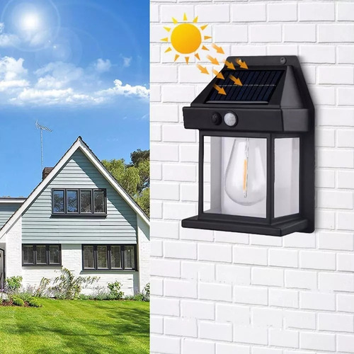 2 Unidades Farola De Pared Carga Solar Luz Led Blanco Cálido Negro