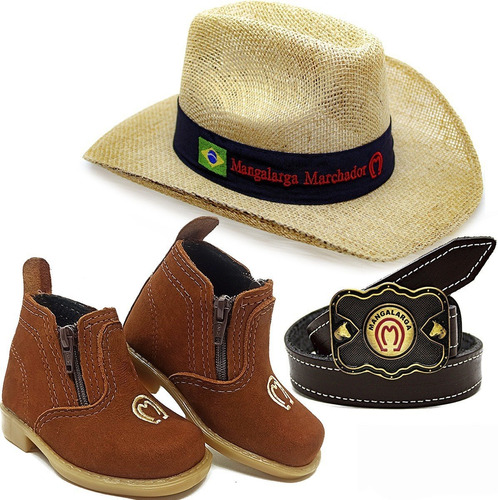 Kit Infantil Botina Bota Country + Cinto + Chapeu Cowboy Mm