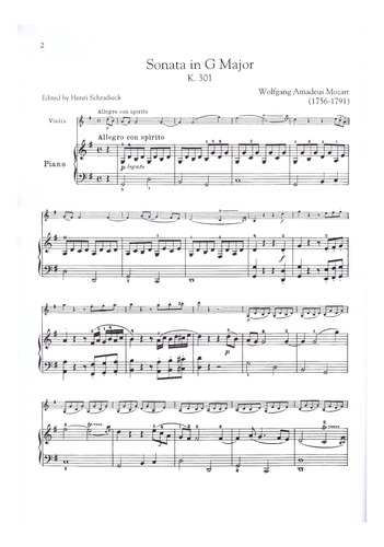 W.a. Mozart: Sonata In G Major K.301 For Violin And Piano.