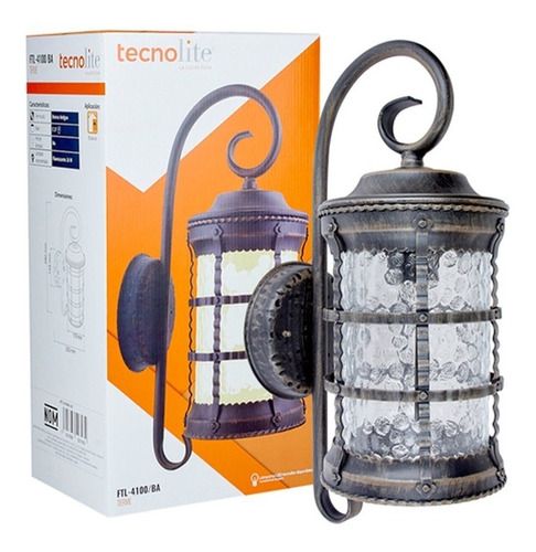 Farol Sobreponer Muro Tecnolite 26w E27 Exterior Bronce A.