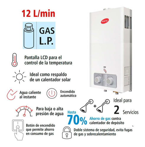 Calentador Instantáneo Enerhit 12 L Gas L.p.