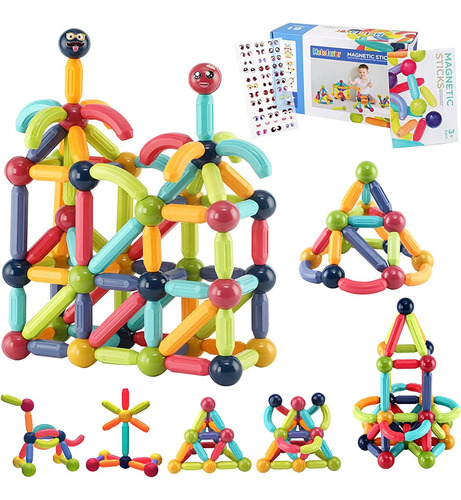 Melofaver Toddler Montessori Magnetic Building Tiles Sticks 