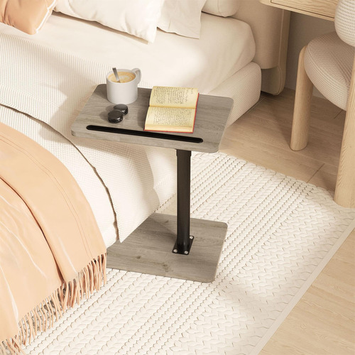 Mesa Auxiliar Ajustable Para Sofá Y Cama Con Ranura Para Tel Gris