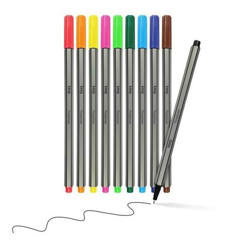 Marcador Artístico Fineliner 0.4mm Com 10 Cores Keep - Mr053