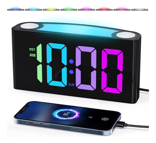 Reloj Digital Rgb Despertador Dormitorios, Números Gra...