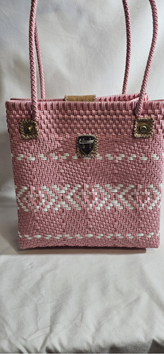 Bolsa Bolsa De Mano Tote Bag Bolsa Artesanal Tote Bag Color Rosa Y Blanco