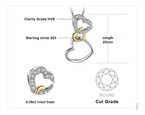 Collar De Plata Fina S925 Y Circones - Diseño Triple Corazón