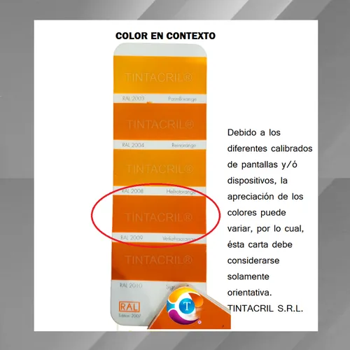 Pintura Poliuretánica Ral 2009 X 3.6 Lts. Naranja Tráfico