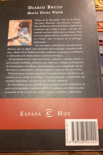 Maria E. Walsh .diario Brujo.espasa Calpe Hoy, 1999