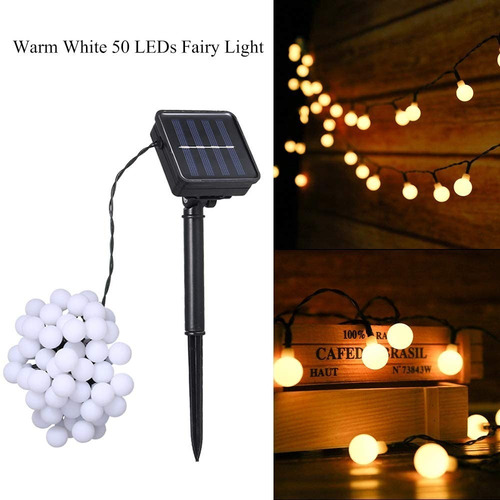 Imagen 7 de 8 de Guirnalda Solar Esfera Bolita 5 Metros 50 Led Calida