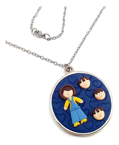 Collar Madre Y 3 Hijos Niños/niñas Fondo Corazones Fimofemi