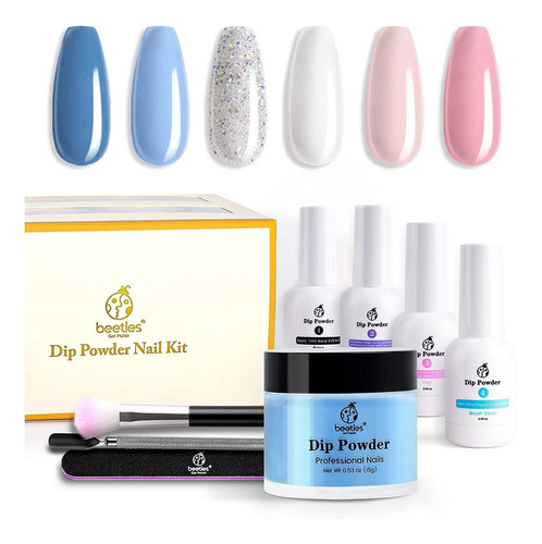 Escarabajos Dip Polvo Kit De Uñas Starter 6 Colores Azul Ro