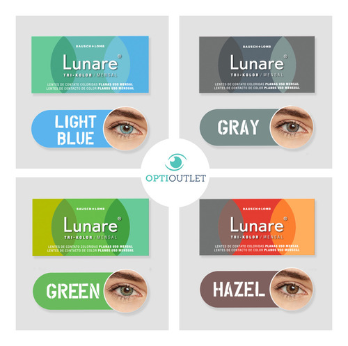 Lentes De Contacto Bausch Lomb Lunare | Color Azul Grisaceo Sin Graduación | Kit Optioutlet Incluye Estuche Con Espejo Y Solución De 60ml | Pupilentes De Colores Naturales De Duracion Mensual