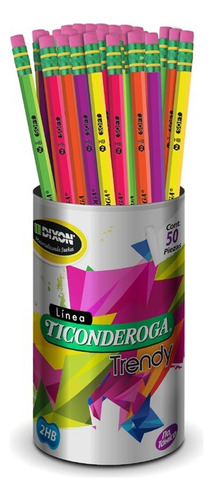 50 Lapices D Grafito Escolares Ticonderoga Trendy Neon