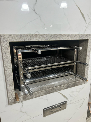 Suporte Churrasqueira Bancada Inox + Grelha + Espetos 70x45