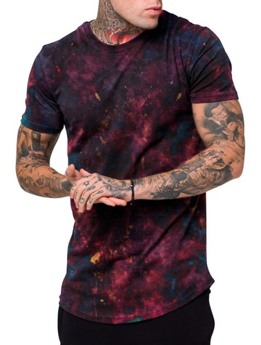 Camiseta Camisa Masculina Long Line Estampada Galaxy Fashion