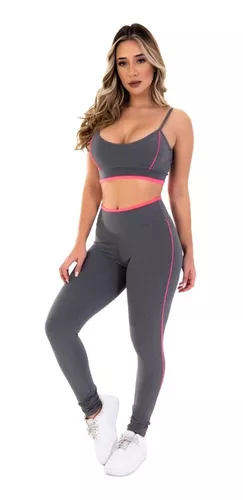 2 Peças Conjuntos Academia Fitness Feminino Leggings Top Bra