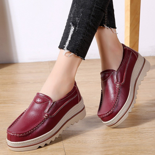 Zapatos Casuales Con Plataforma Cómoda, Piel.