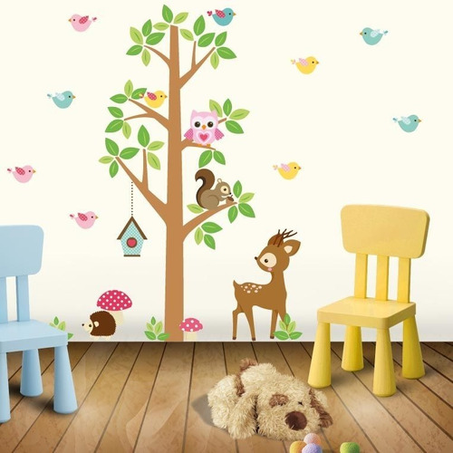 Vinil Decorativo Infantil De Arbol Con Animales Del Bosque