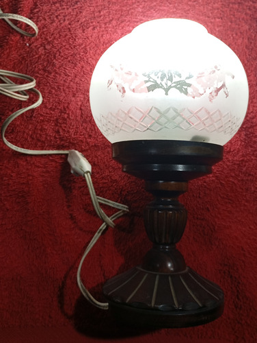 Velador Vintage De Madera Con Tulipa Marrón Transparente (Usado)
