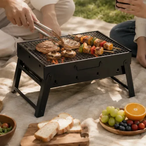 Mini Parrillera Plegable A Carbón Portátil 35x27x20cm Para Camping Asados Picnic Terraza Con Parrilla De Acero Fácil De Transportar Zovik