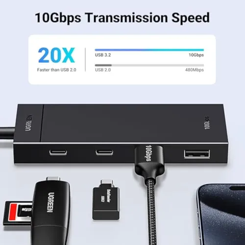 Ugreen Hub Usb C, Adaptador Usb 3.2 4 En 1 De 10