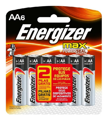 Pilha Energizer Max Aa Pequena 1,5v Cartela 6 Unidade Dura +