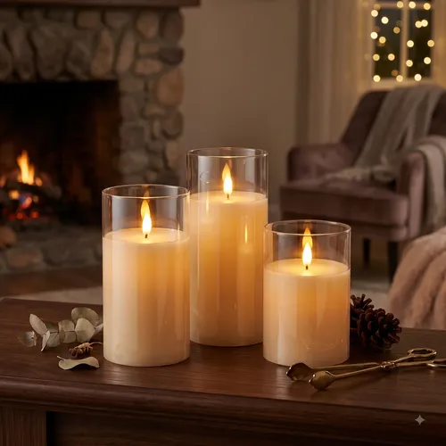Velas Velon Led Chicas Calida Efecto Fuego Movimiento Set X3 Crema