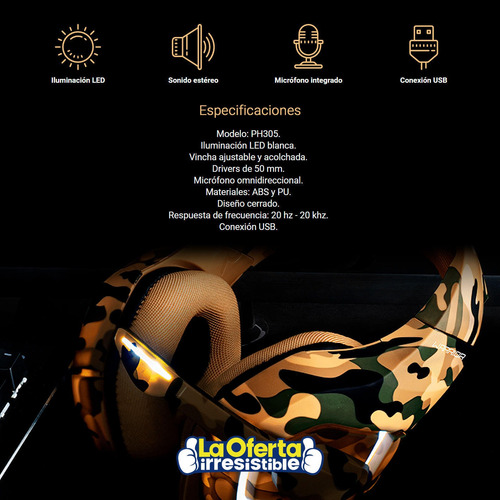 Audífonos Gamer Warrior Straton Army Loi Chile