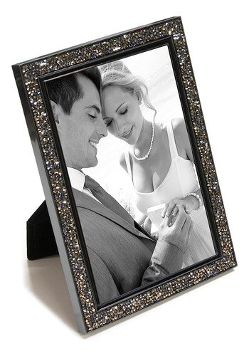 Luxe Nickel Plated/gray Crystal Rock Photo Frame With E...