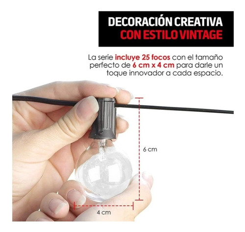 Imagen 2 de 5 de Serie De Luces Para Exterior 25 Focos Vintage De 7.62 Metros