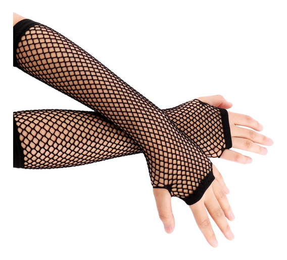 guantes negros sin dedos para mujeres y niñas de los años 80 accesorios para fiestas 2 pares de guantes largos de red 