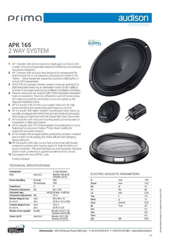 Set De Medios 6.5 Audison Prima Apk 165 - 2 Vias 300w Max
