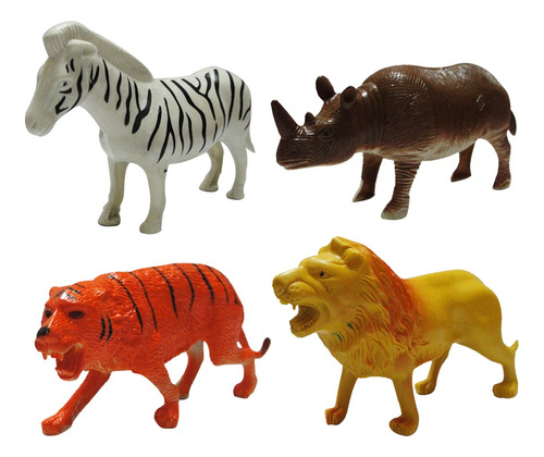 Set X 4 Animales Selva Salvajes Tigre Leon Cebra Rinoceronte