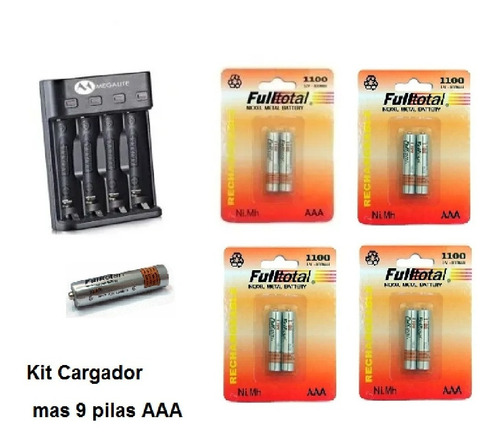 Kit Cargador Intel. Usb +9 Pilas Ft 1100 Aaa Recargables 