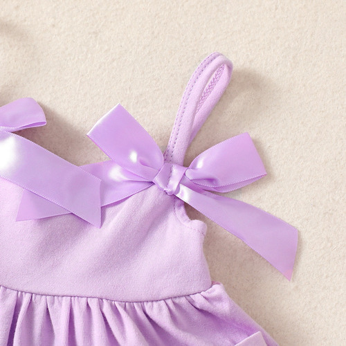 Vestido De Tirantes Lindo Para Niñas Color Macaron Con Moño