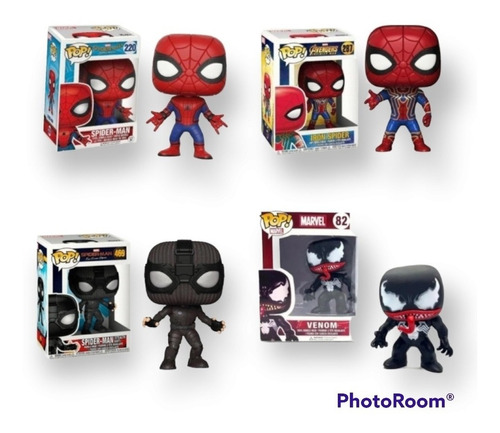 Spiderman X 4 Figuras Funk Pop Iron Spider Venom Obs Llavero