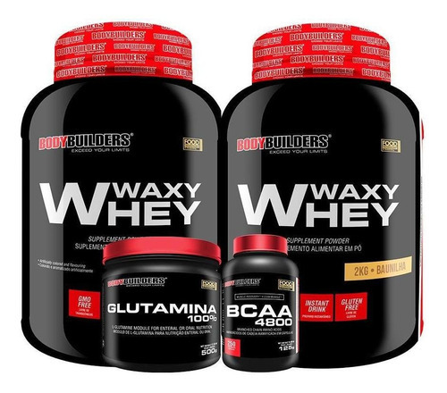 Kit 2 Whey Protein Waxy Whey 2kg+ Glutamina 500g