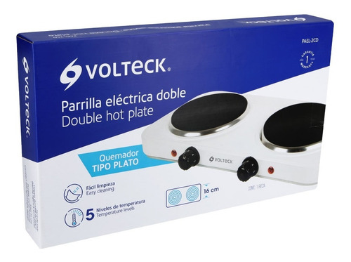 Parrilla Eléctrica Doble Quemador Tipo Disco, Blanca Volteck