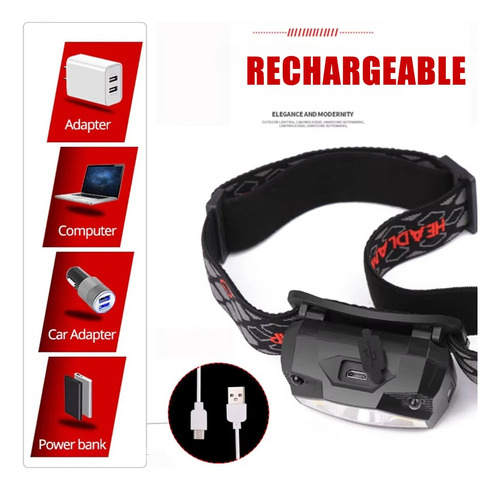 Faro Delantero Con Sensor Led Recargable Con Cob Y Perlas Le